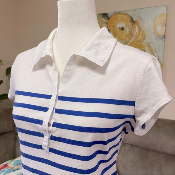 Saint James White Blue Stripes Shirt Dress US 10 - Picture 4 of 7
